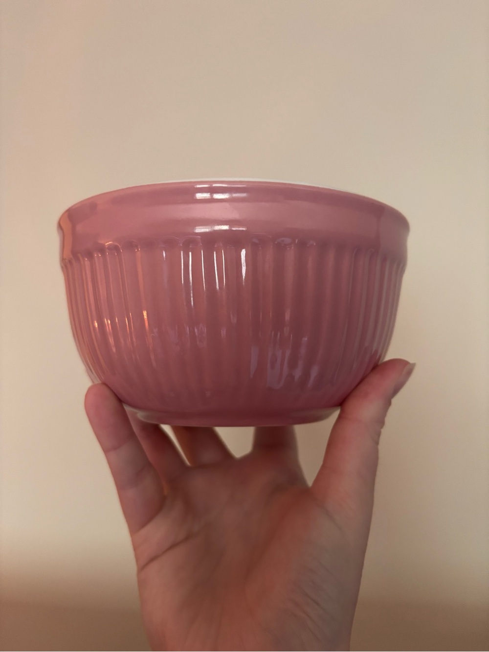 Pink Ceramic Ribbed Bowl
